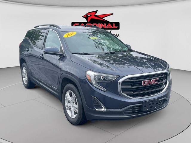 2018 GMC Terrain SLE in Blue Steel Metallic — front three-quarter view