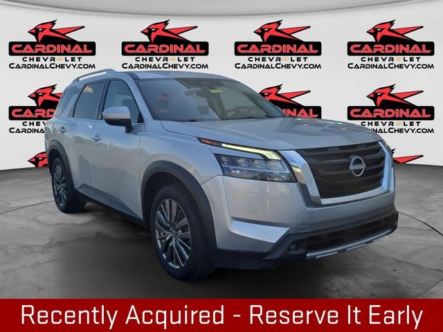 2022 Nissan Pathfinder SL in Brilliant Silver Metallic — front three-quarter view