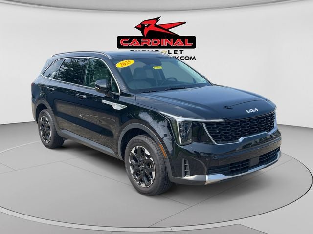 2025 Kia Sorento S in Ebony Black — front three-quarter view